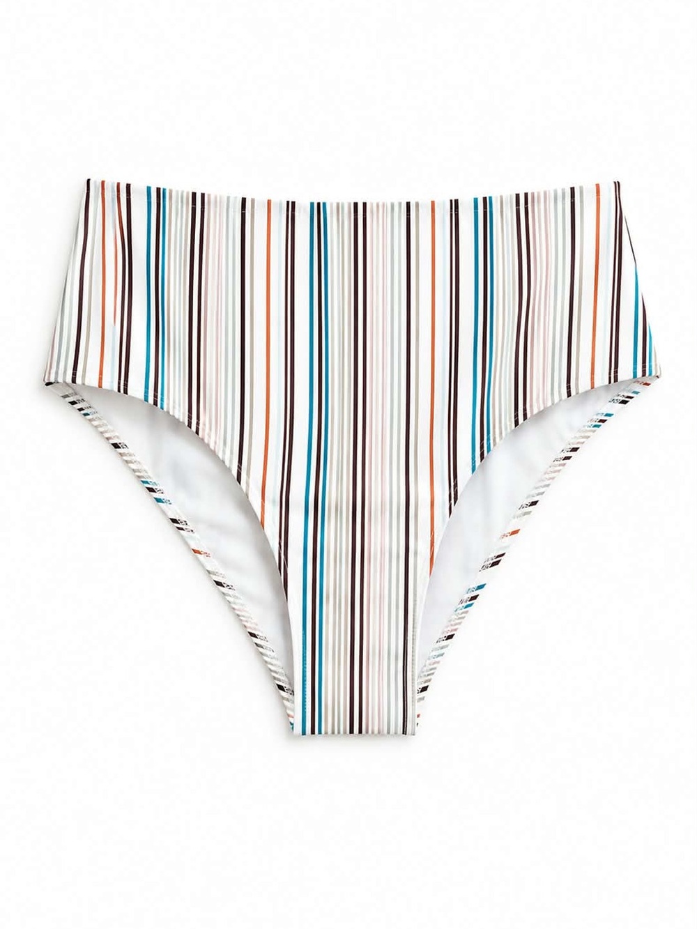 4/$20➡️ White High Waisted Bikini Bottom with Multicolor Stripes – Plus Size 0X
